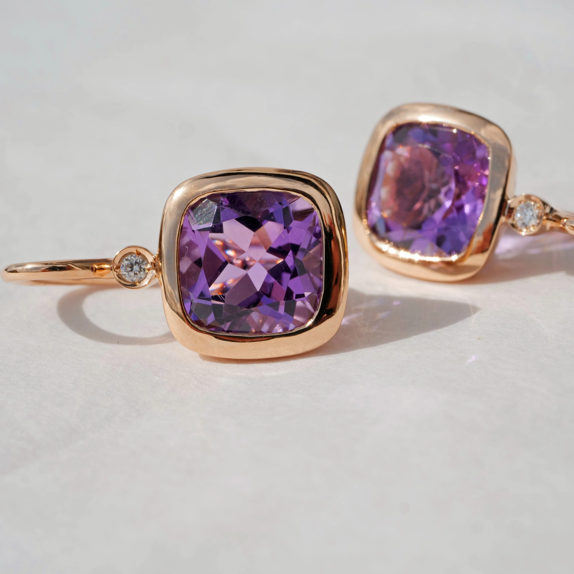 Earring with Amethyst and Diamonds...modern Setting...High End italian Jewelery 