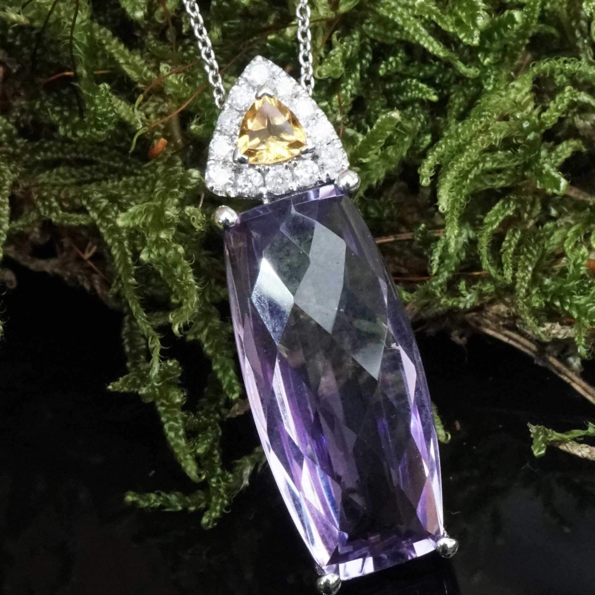 Amethyst Citrin Brilliant Pendant with Chain 18 kt White Gold...so graceful