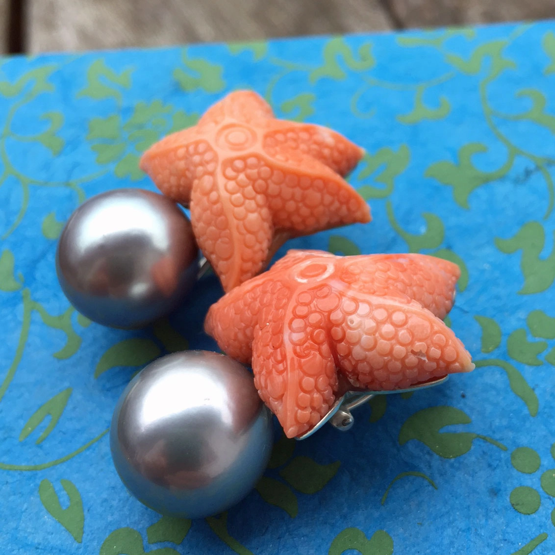 Ohrschmuck-Tahiti-Zuchtperlen-Koralle-Silber/Weißgold