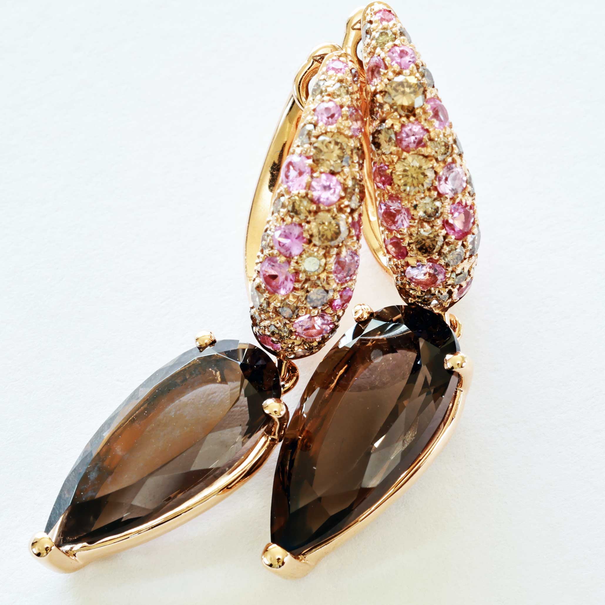 Sapphire Smoky Quartz Brilliant Earrings 750 Rose Gold... noble combination.. Pink and Mocha 6 ct 0.51 ct