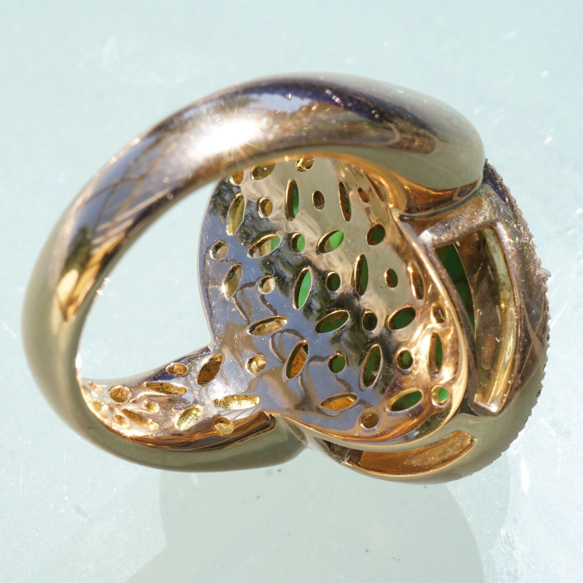 Kupfer Türkis Brillant Ring 750er Rosegold 23,5x 22 mm 16.35 ct 0.28 ct TW VS Ausnahmestück!!!