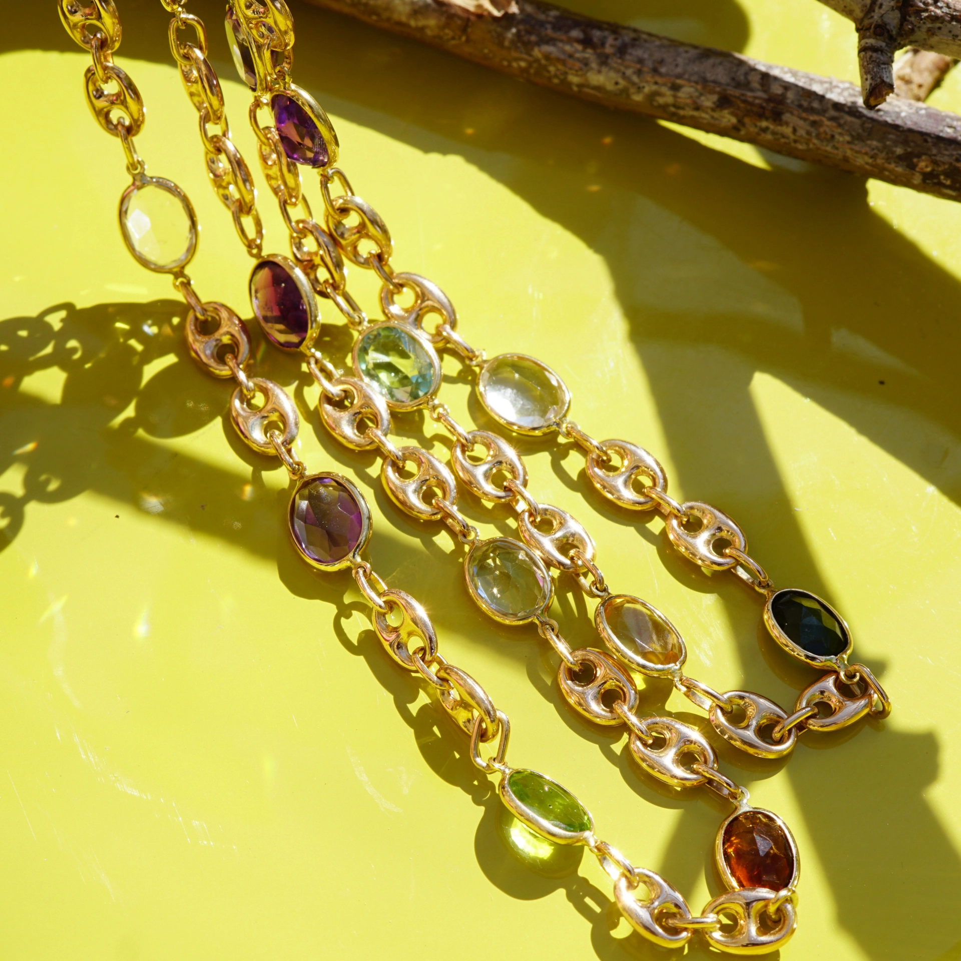 Gem Necklace Fantasy 14 kt Gold 65 cm