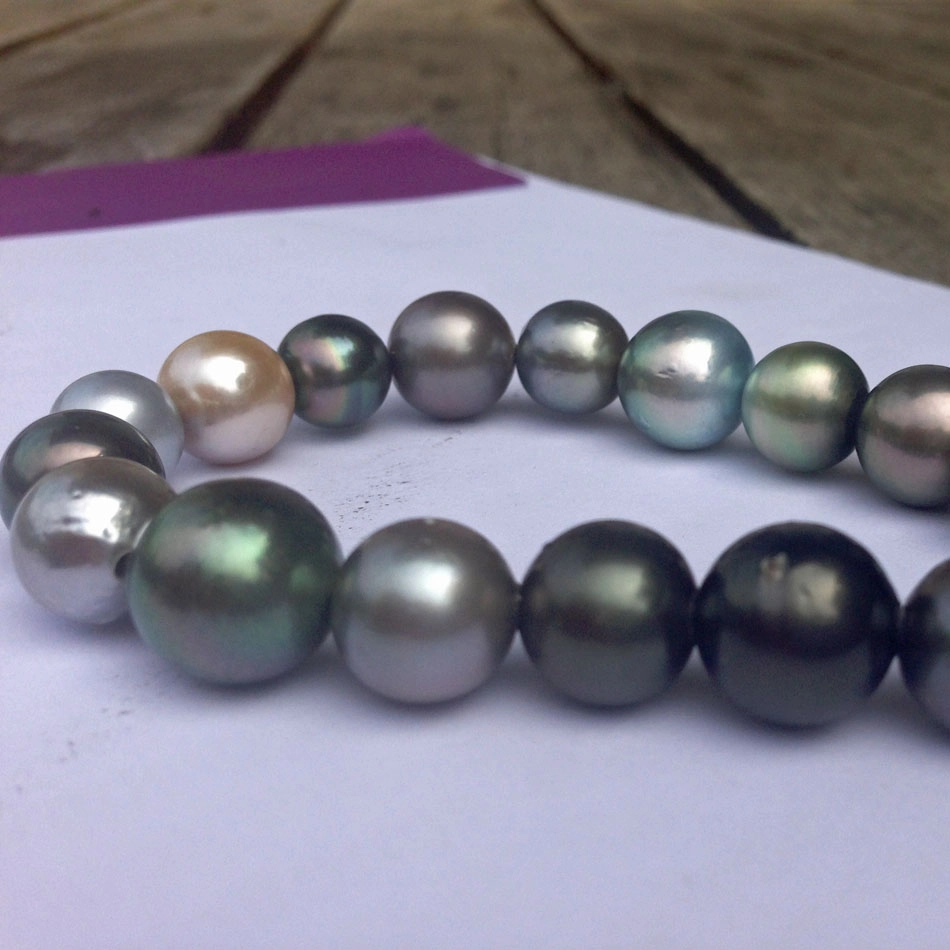 Tahiti-Zuchtperl-Armband, Magnetverschluß,Silber/Ruthenium