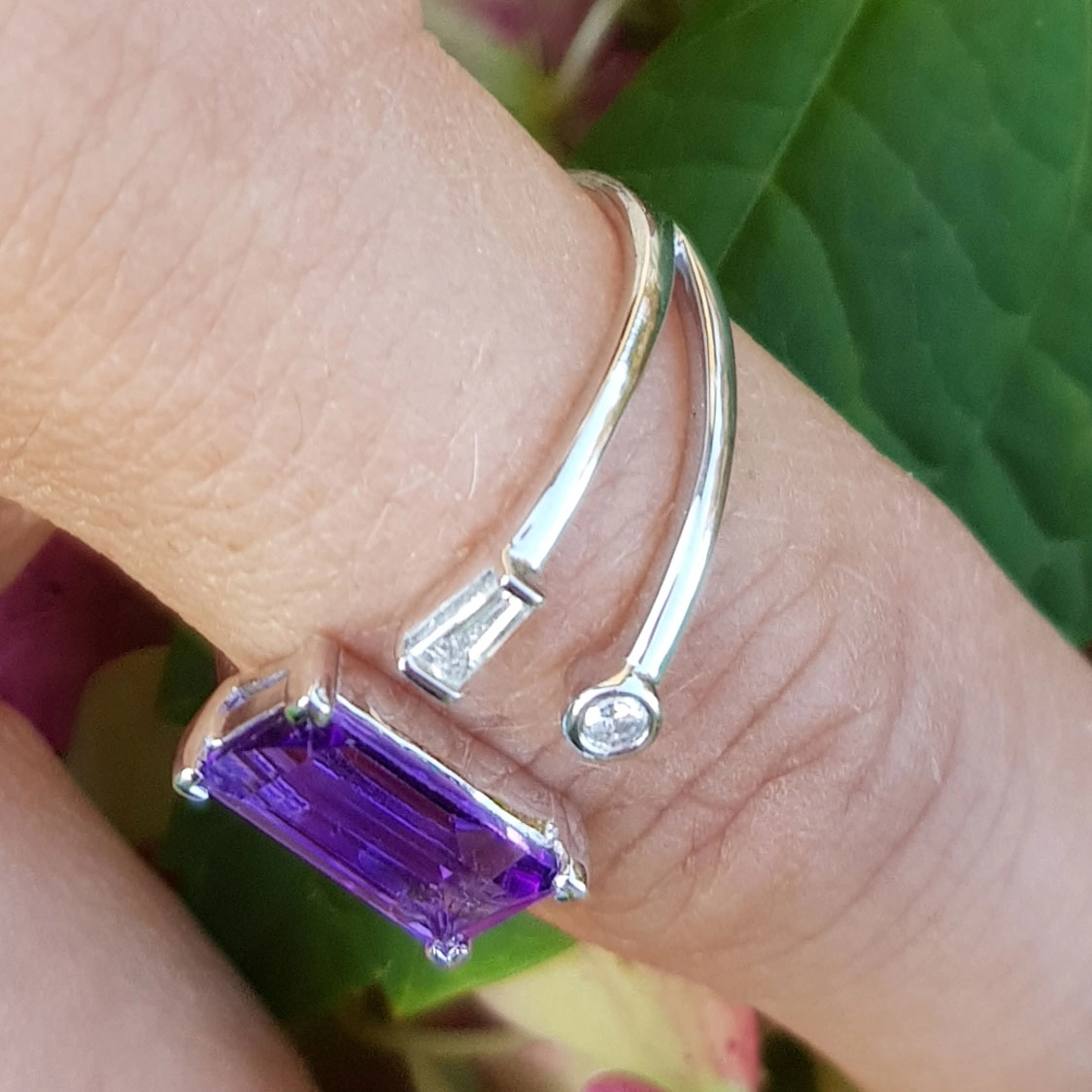 Amethyst Brillant Ring 750er Weissgold Elfenzart