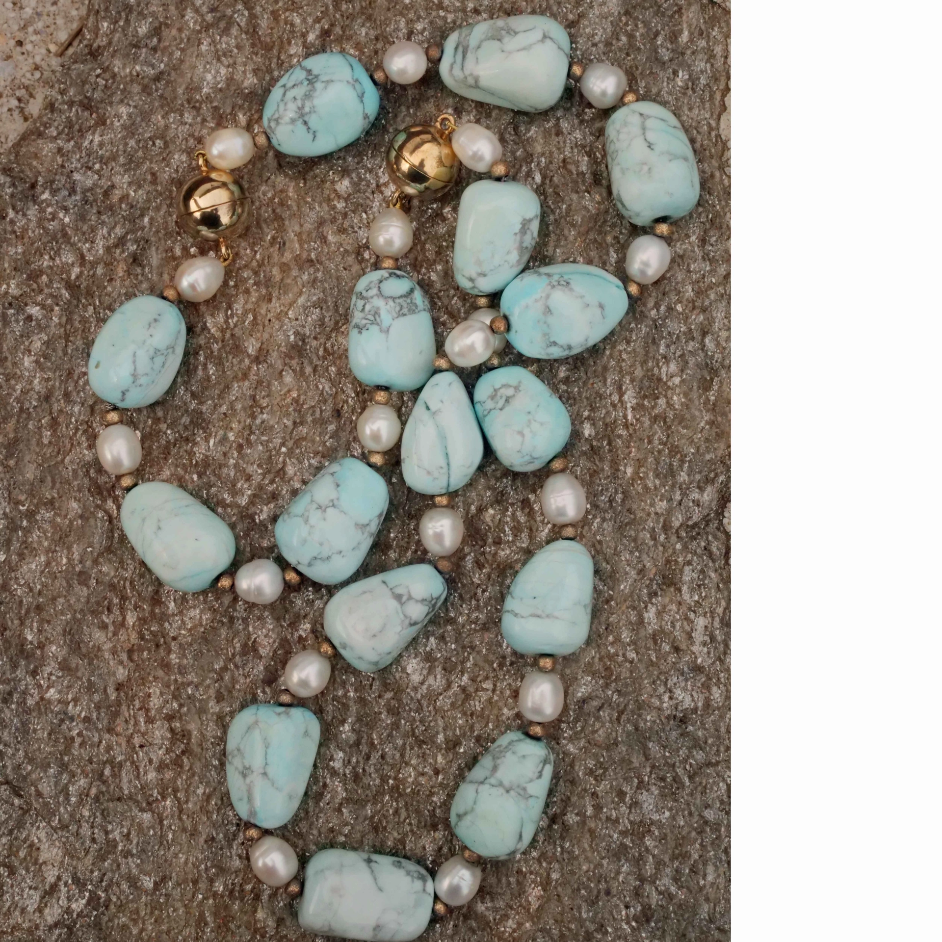 Baroque Howlite Pearl Necklace in a turquoise-like color Summer Jewelry