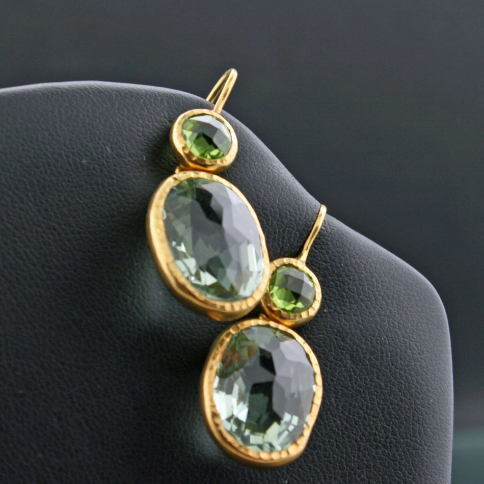 Peridot-grüner Amethyst-Ohrhänger-Silber/vergoldet