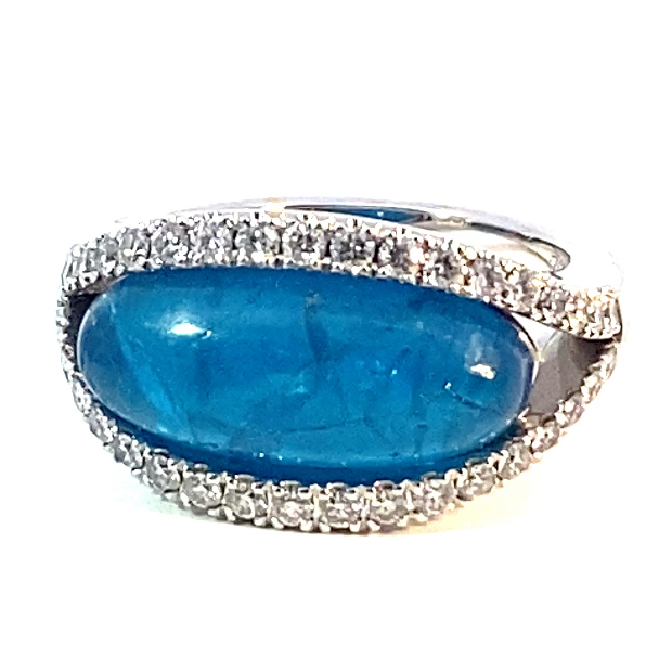 Neonblue Apatite Brilliant Ring 18 kt White Gold 7.50 ct Paraiba Color very fine Jewellery
