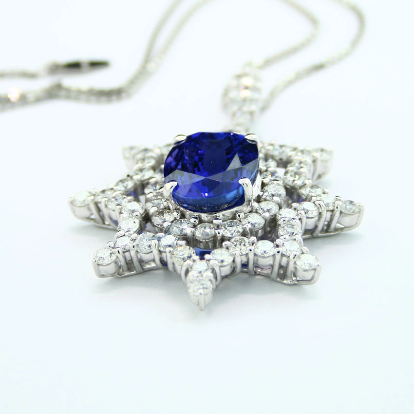 Tansanit-Brillant-Anhänger in 900/-Platin mit Kette in 850/-Platin