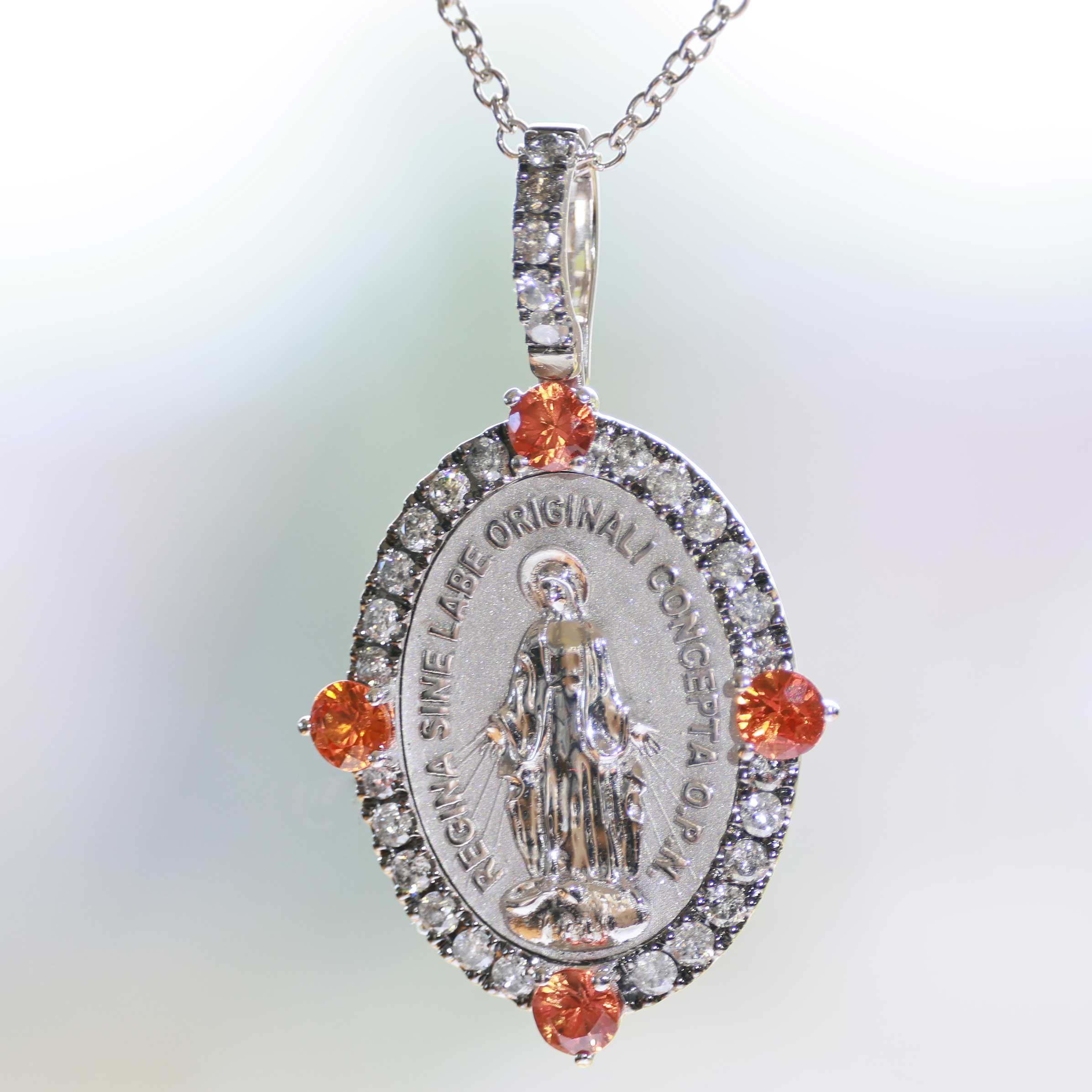 Very Chic Saphire Brilliant Madonna pendant made in Italy bright orange Color 33 x 20 mm