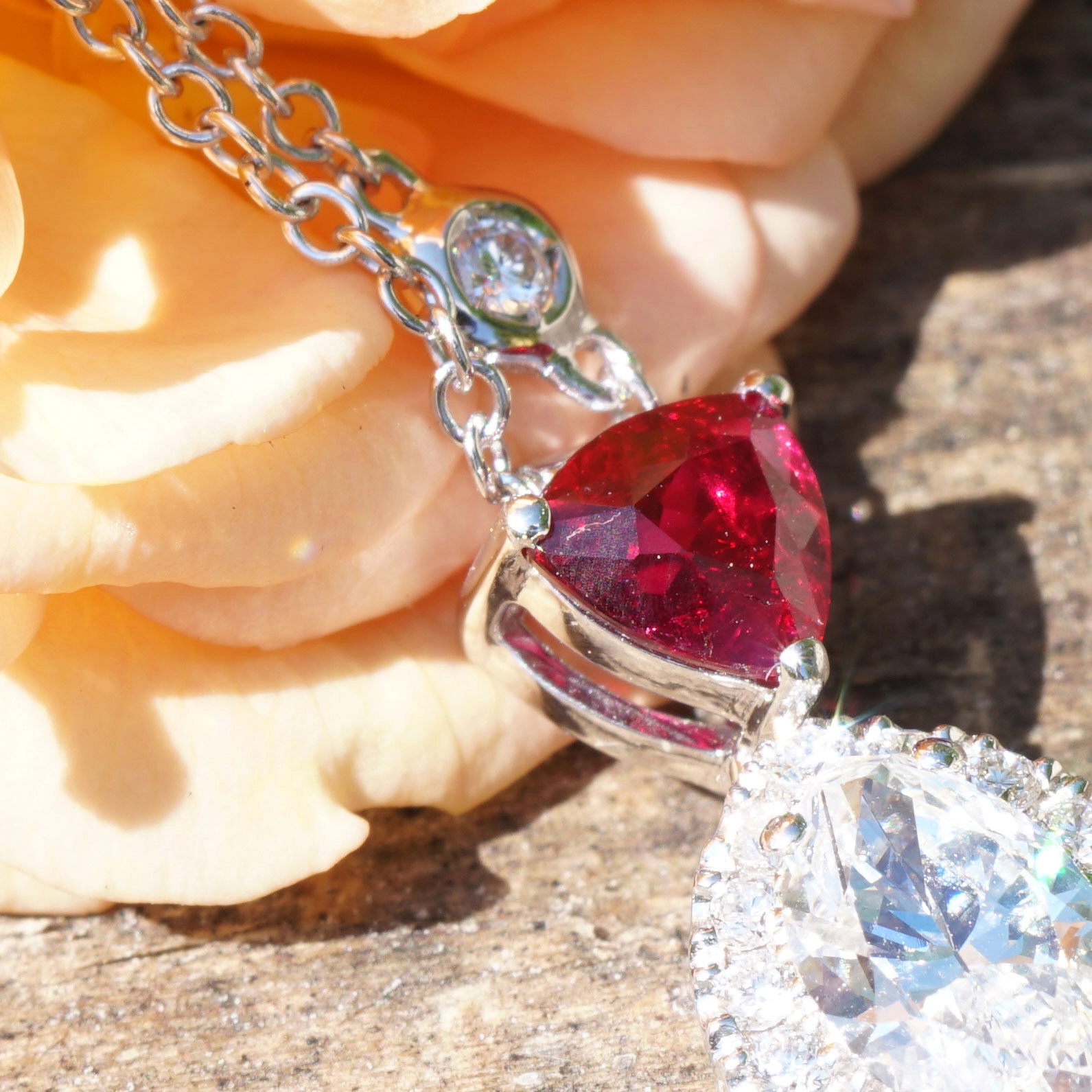 Ruby diamond pendant with chain RED RARE from Mosambique, 0.64 ct, pigeonblood, unique