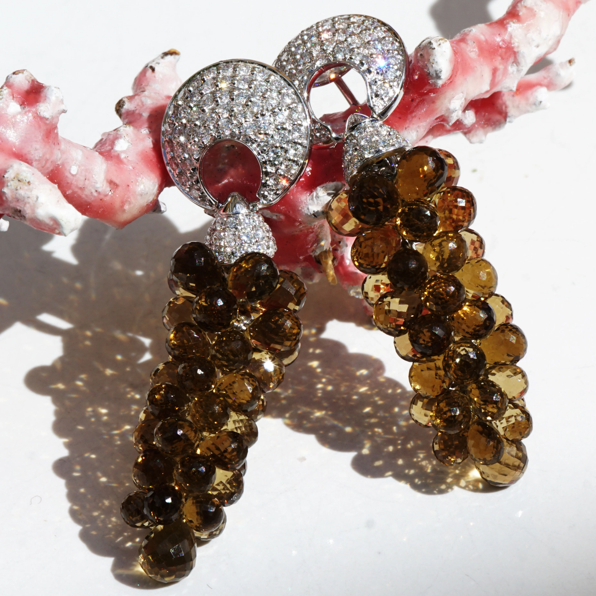 Diamond Smokey Quartz Earrings 18 kt Whitegold...exciting in the Shape of Grapes