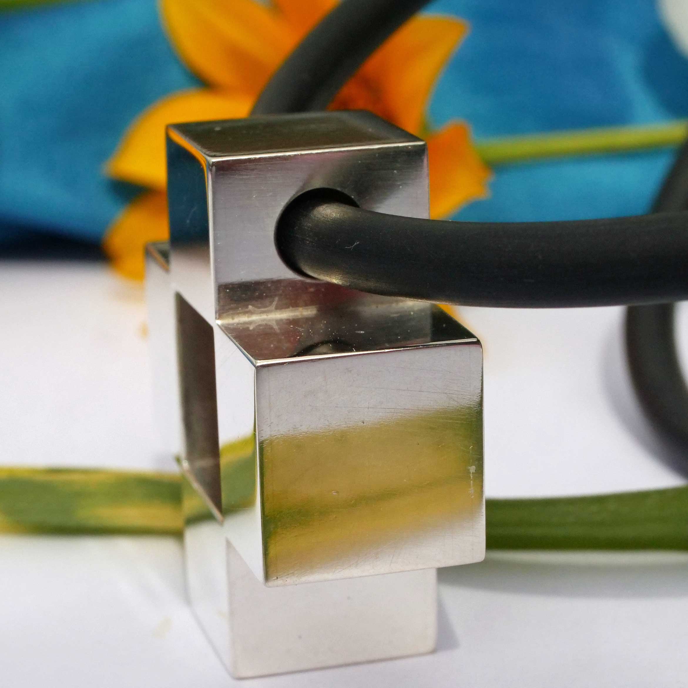 Original Schubart Necklace with Rubber Strap Düsseldorf 925 Silver 62 Grams  polished