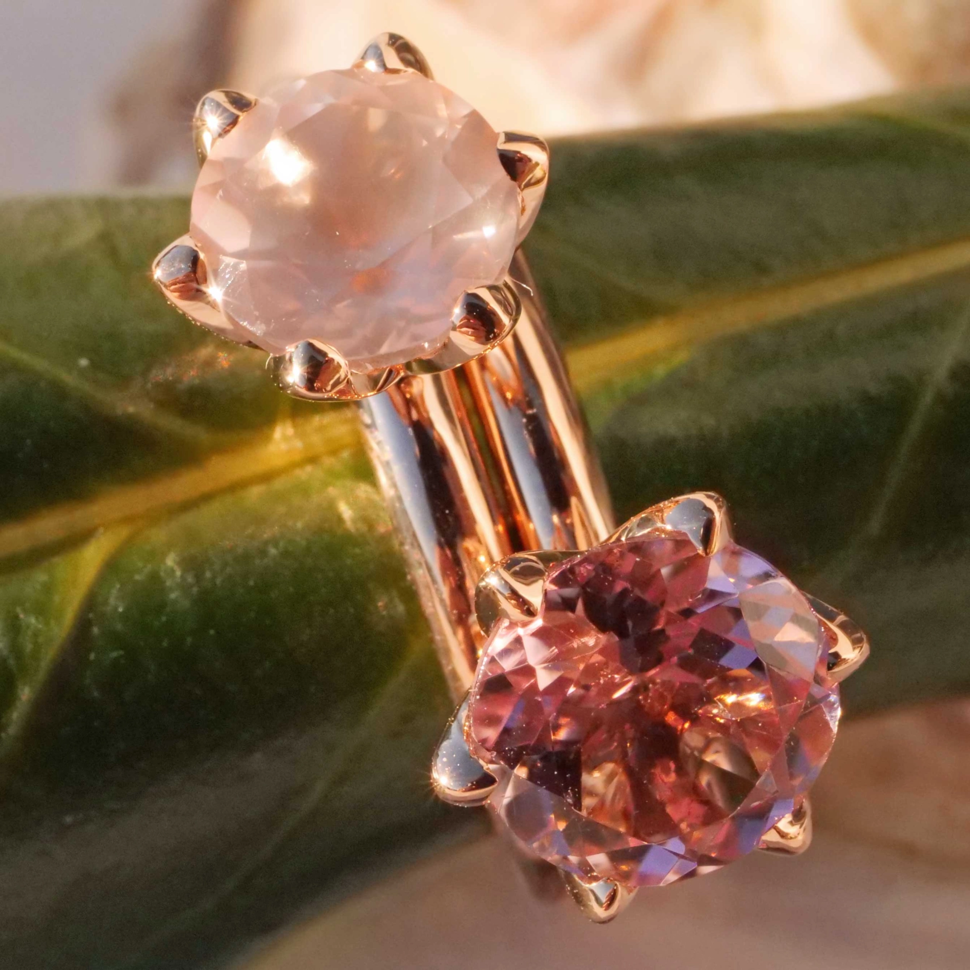 Bestseller Combination Ring made in Valenza...18 kt Rose Gold with Rose Quartz