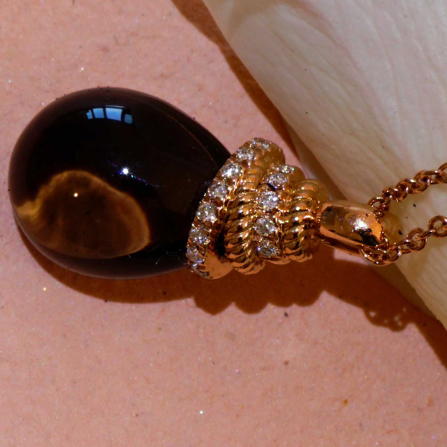 For sailors... Smoky Quartz Brilliant Pendant with Chain 750 Rose Gold... delicate Knot Shape with Drop