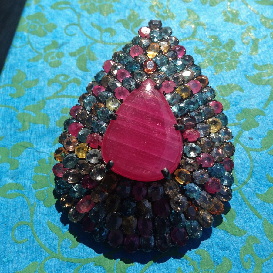 Rubin-Saphir-Tropfenform-925er-Silber/schwarz rhodiniert