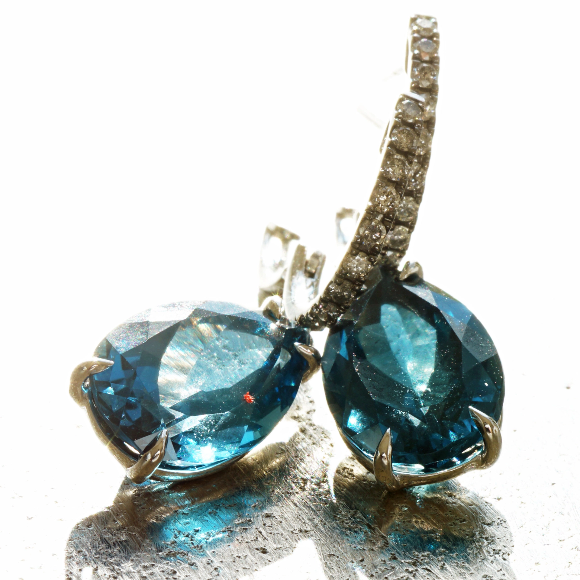 Blue and Grey Color Earrings made in a traditional Goldsmith's Factory in Valenza/Italy Bluetopaz and Diamonds 18kt Whitegold