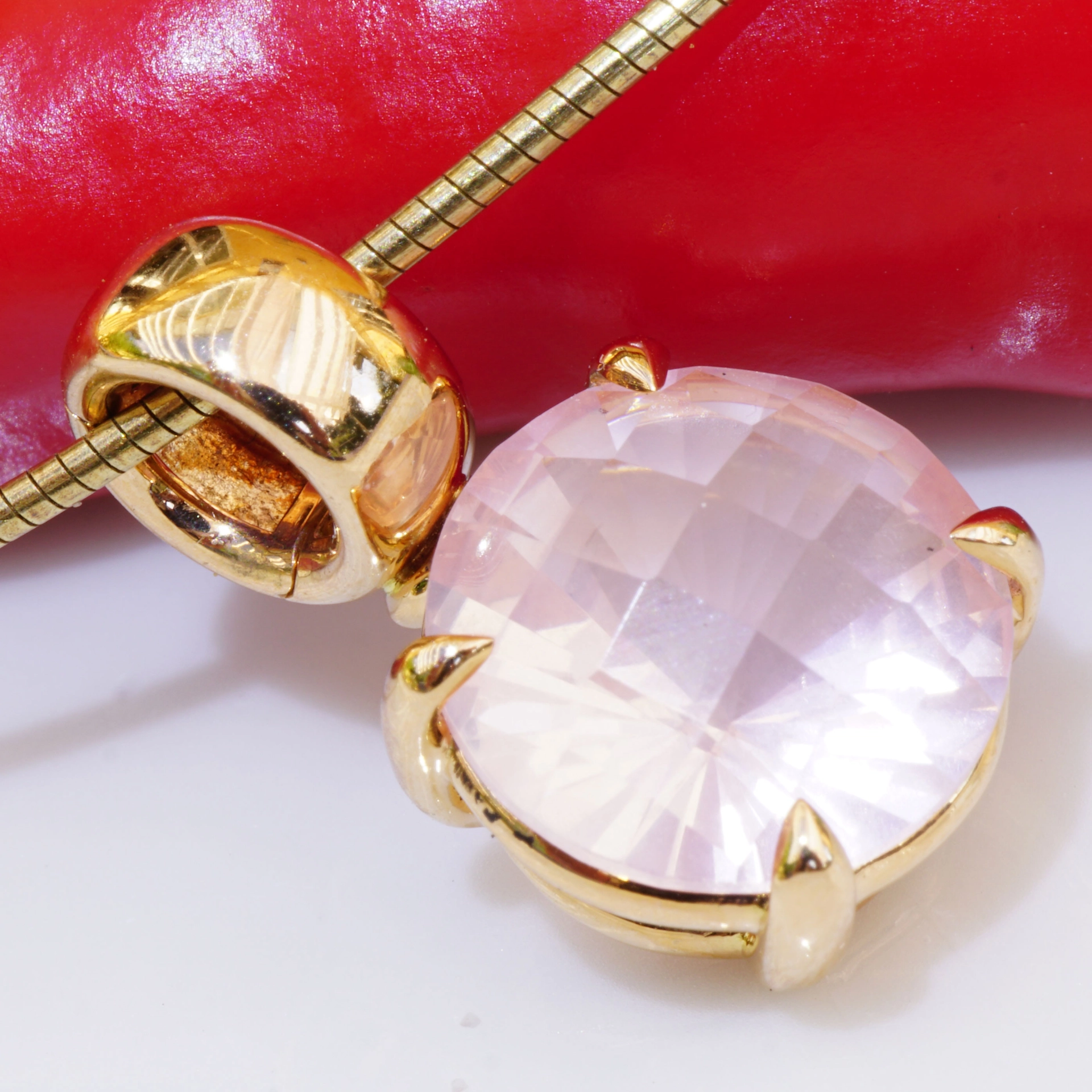 Rosequarz 18 kt Solid handcrafted Rosequartz Pendant made in Italy