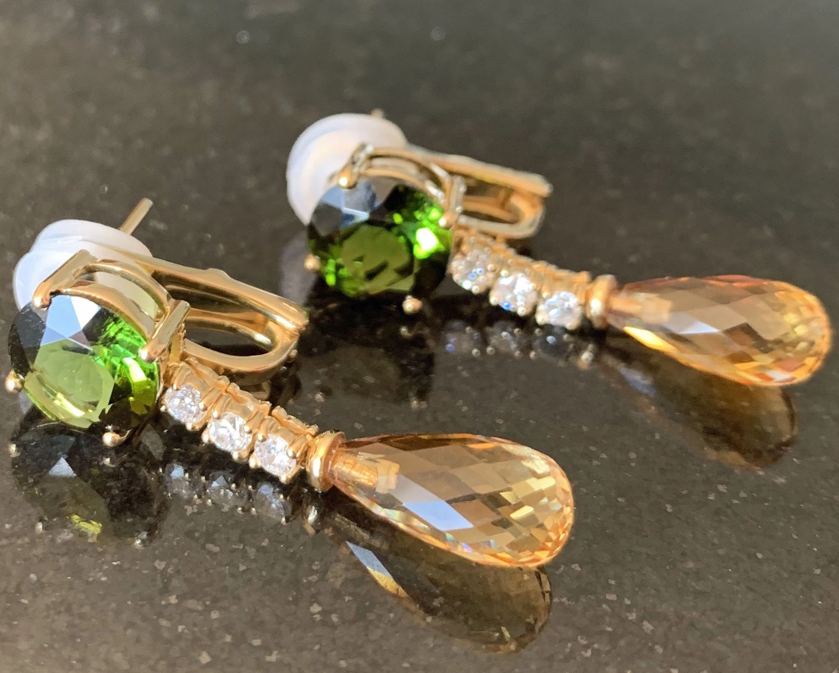 Tourmaline Citrine Brilliant Earrings 750 Yellow Gold Summer Festival mood