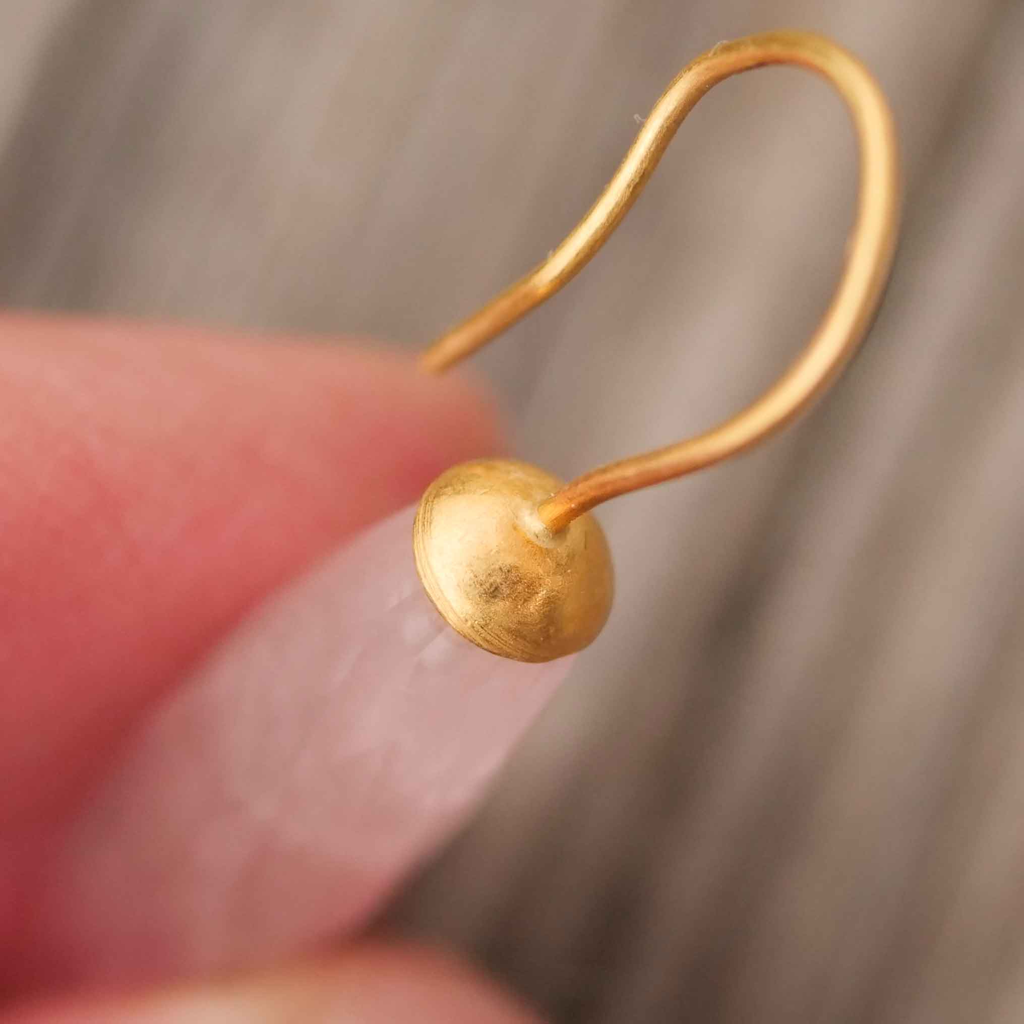 Elegante Rosenquarz Pampel Ohrhänger 900er Silber vergoldet 43 x 8 mm