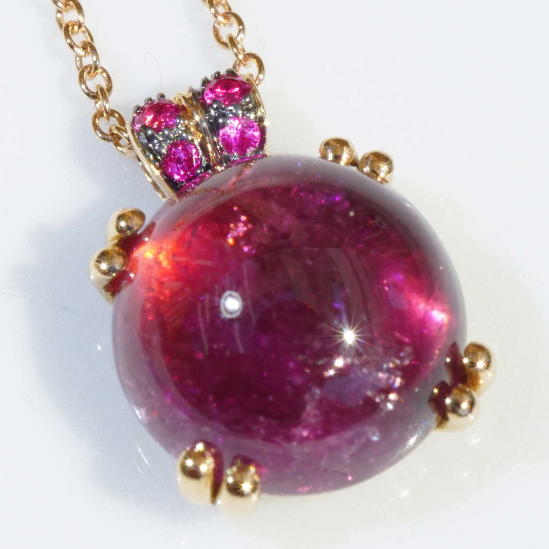 Tourmalin Saphire Necklace 18 kt Rose Gold.sweet Bubbles..round Gemstone