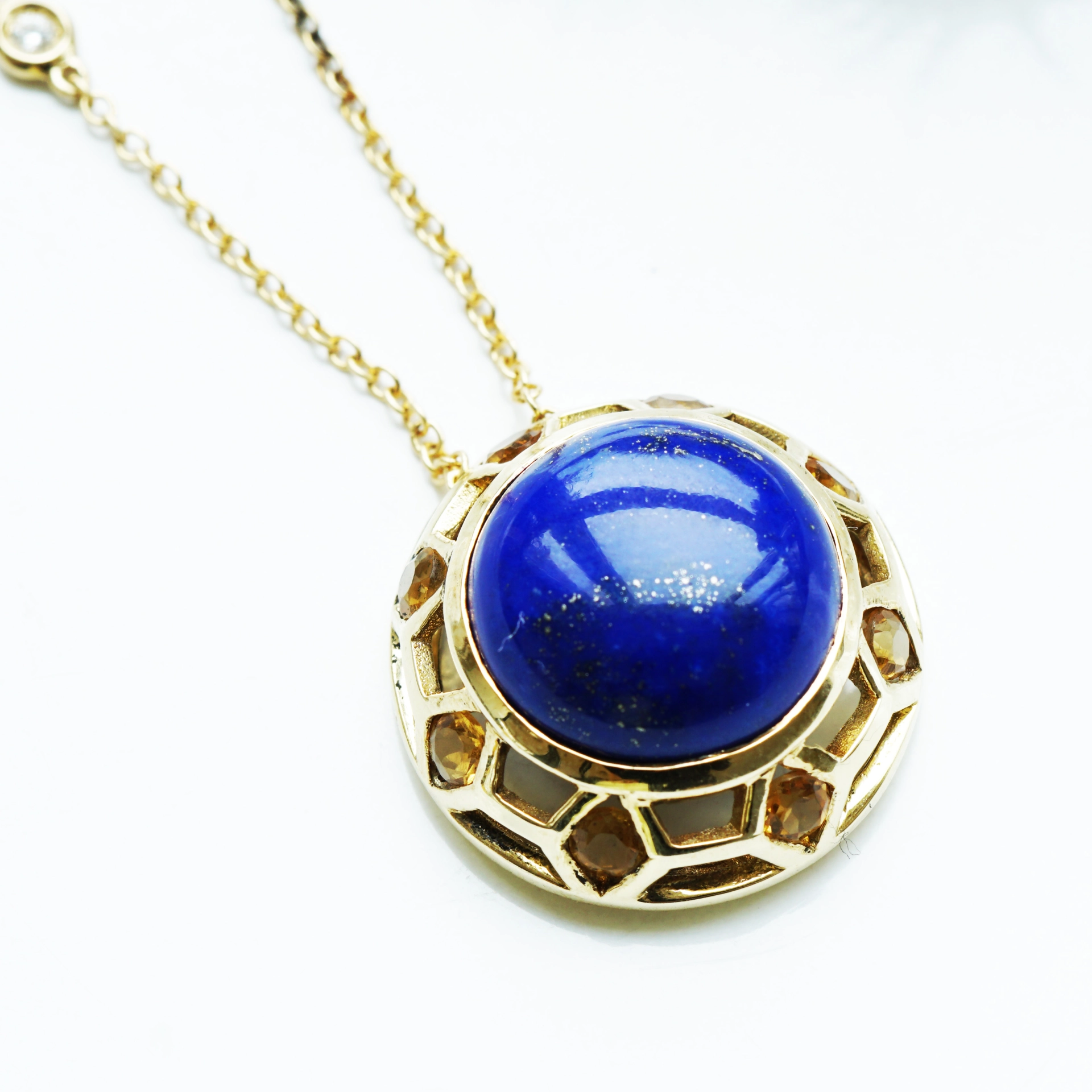 Citrine Lapis Lazuli Necklace with Diamonds....fashionabe Style