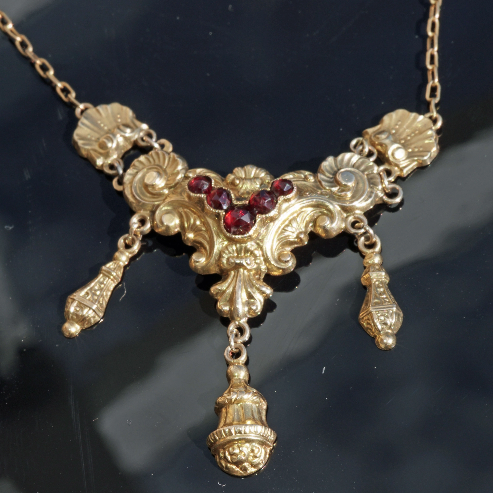 Biedermeier Necklace around 1840 rolled Gold on Silver with Chain in 585 Yellow Gold Karfunkelmania