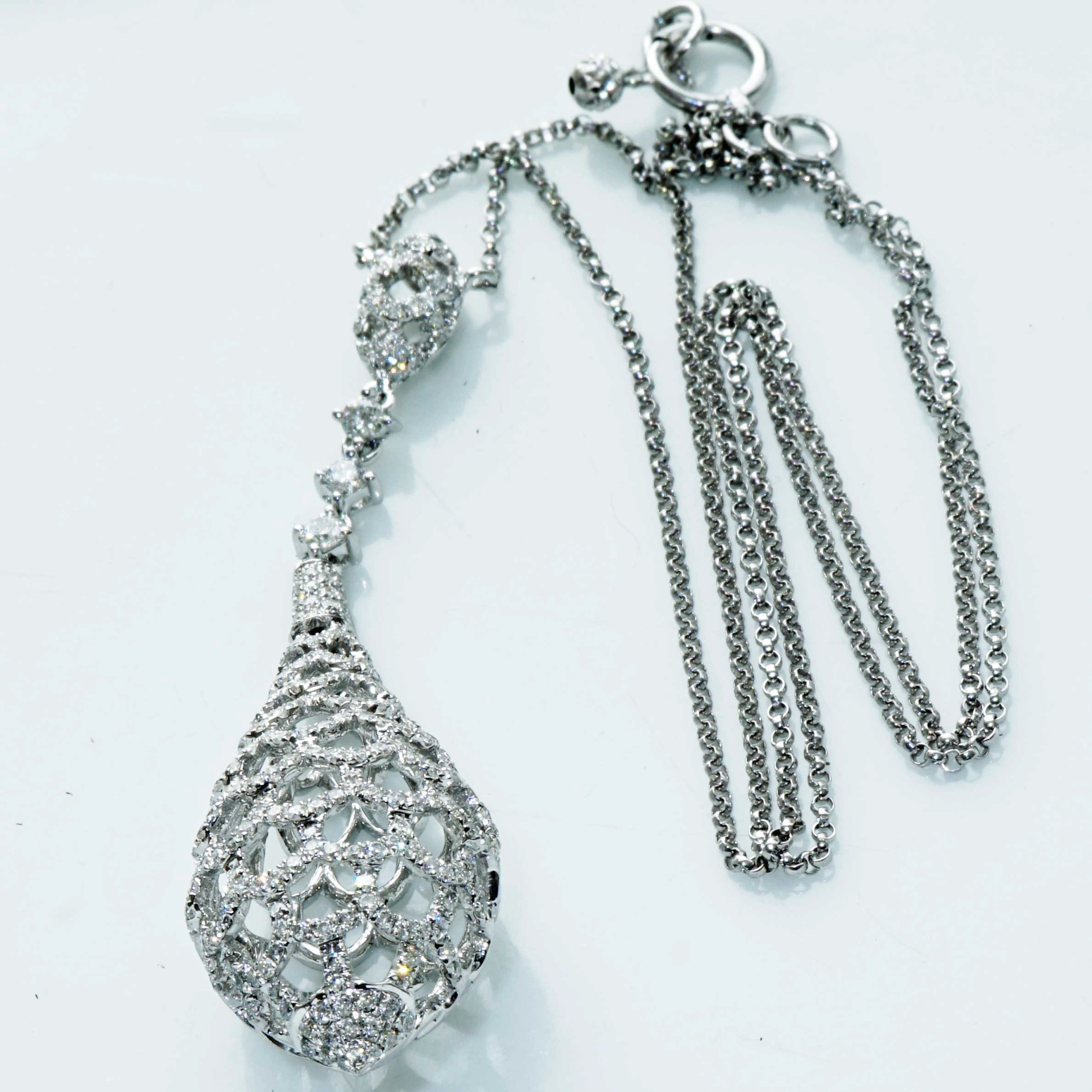 Brilliant pointed Pampel necklace 750 White Gold 1.10 ct TW-W VVS-VS exciting Grid Structure