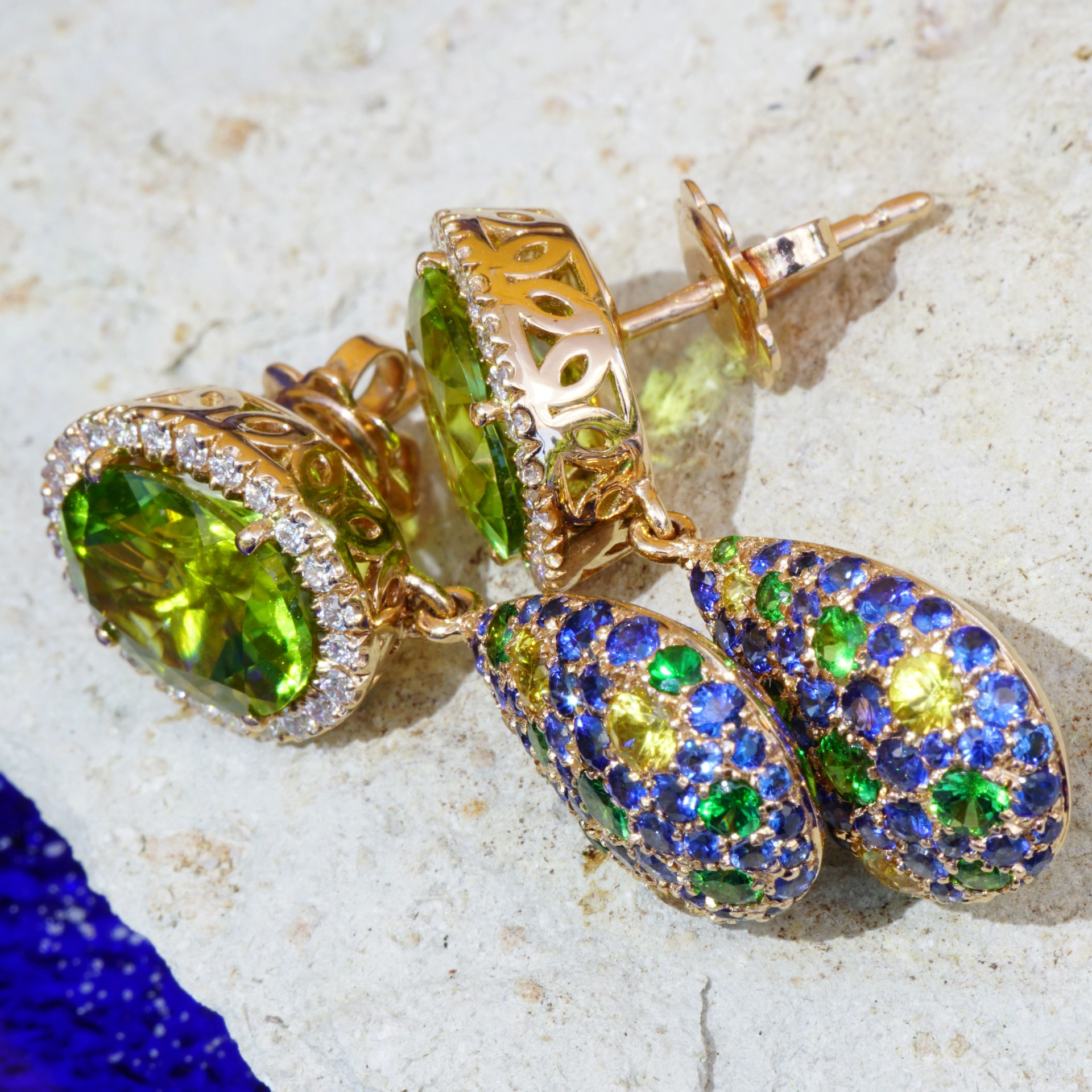 Peridot Saphire Diamond Earrings....18 kt Rose Gold....the most beautiful Color of the Day