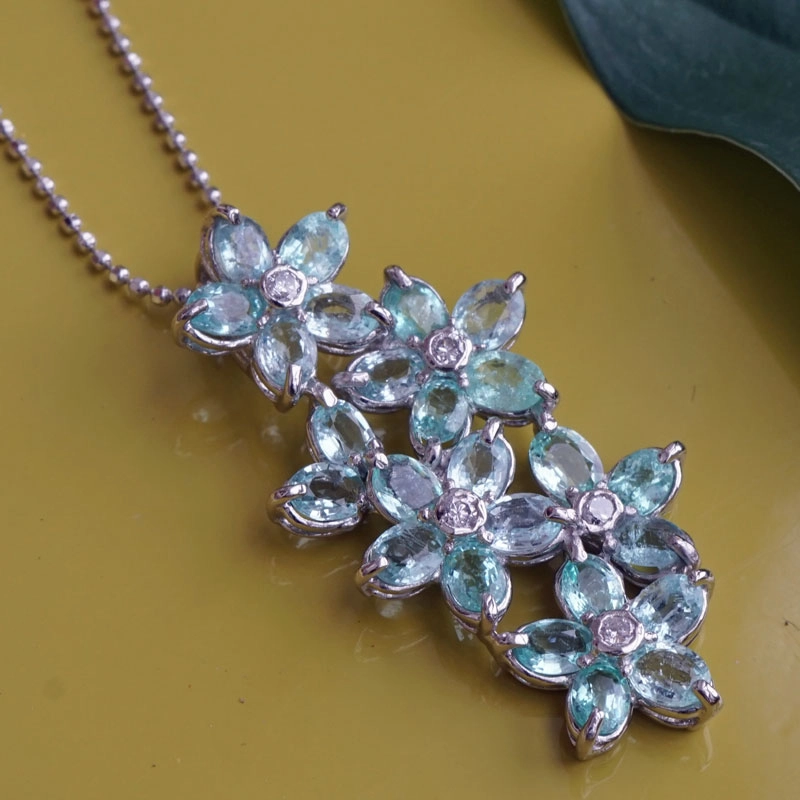 Paraibaf. Turmalin-Brillant-Anhänger-Kette-900er-Platin-2.79 ct-0.11 ct