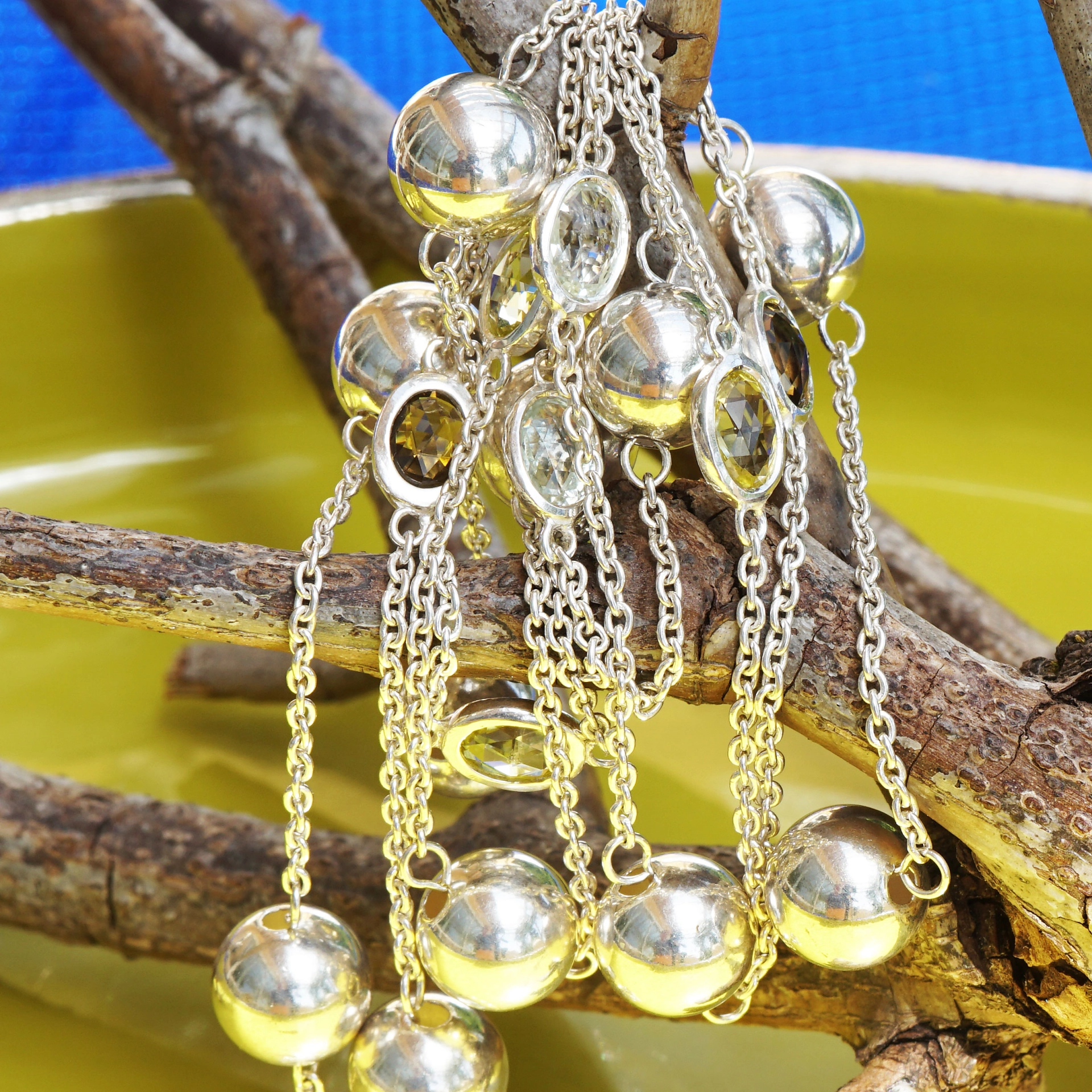 Chilango Kette Out of Nature 925er Silber 100 cm Citrin Rauchquarz Topase