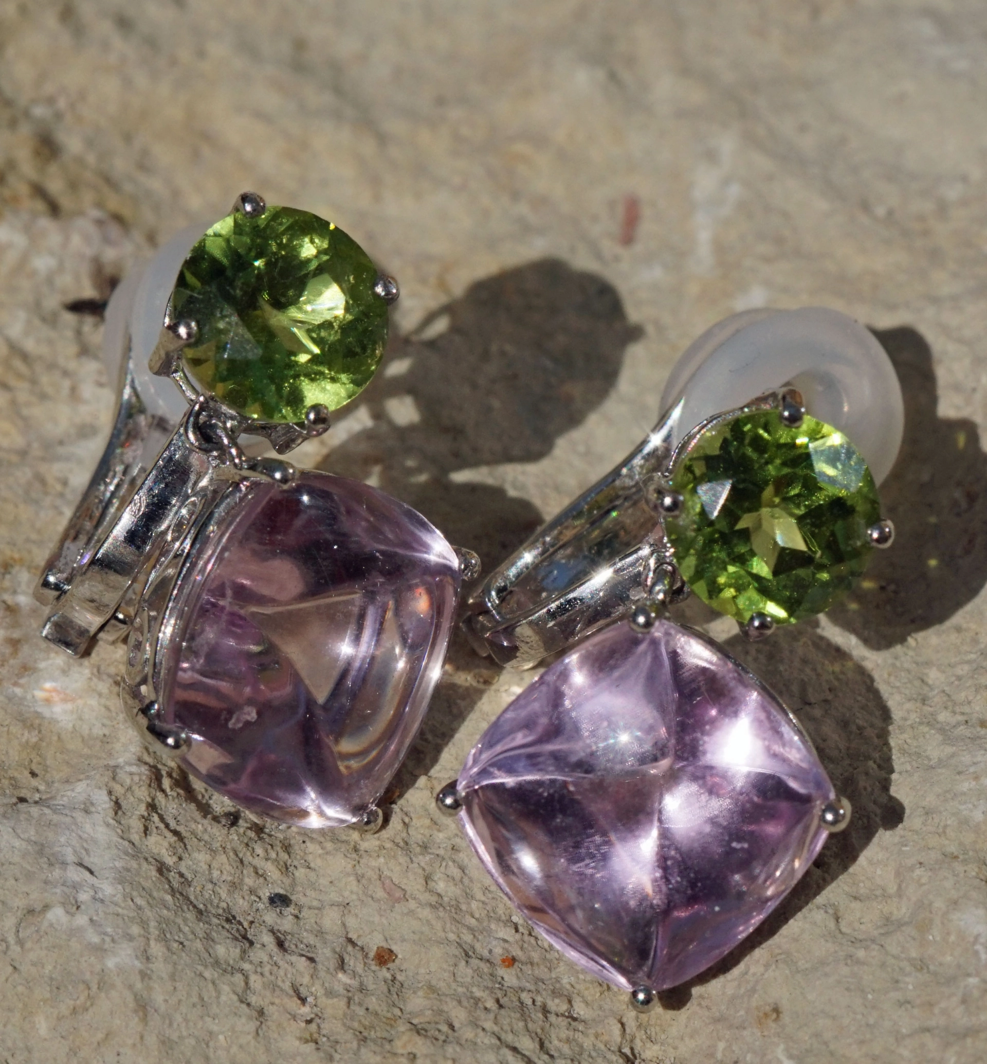 Kunzite Peridot Earring 18 kt Whitegold...this colors make you loughing
