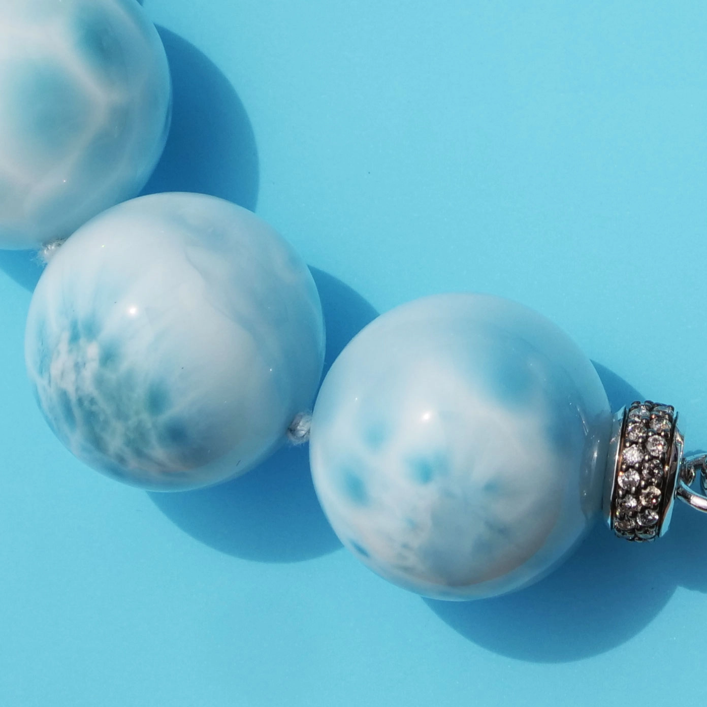 Larimar Ball Bracelet 18 kt Whitegold with grey Diamonds..cloudy Beauty..Highest Quality