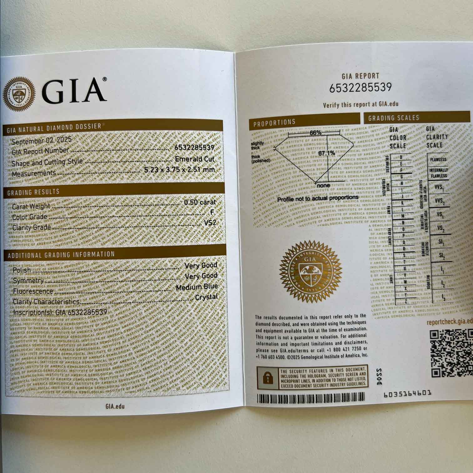 Emeraldcut Diamond Pendant with Chain 0.525 ct F VS2 Silhouette Bentner GIA Certificate 750 White Gold