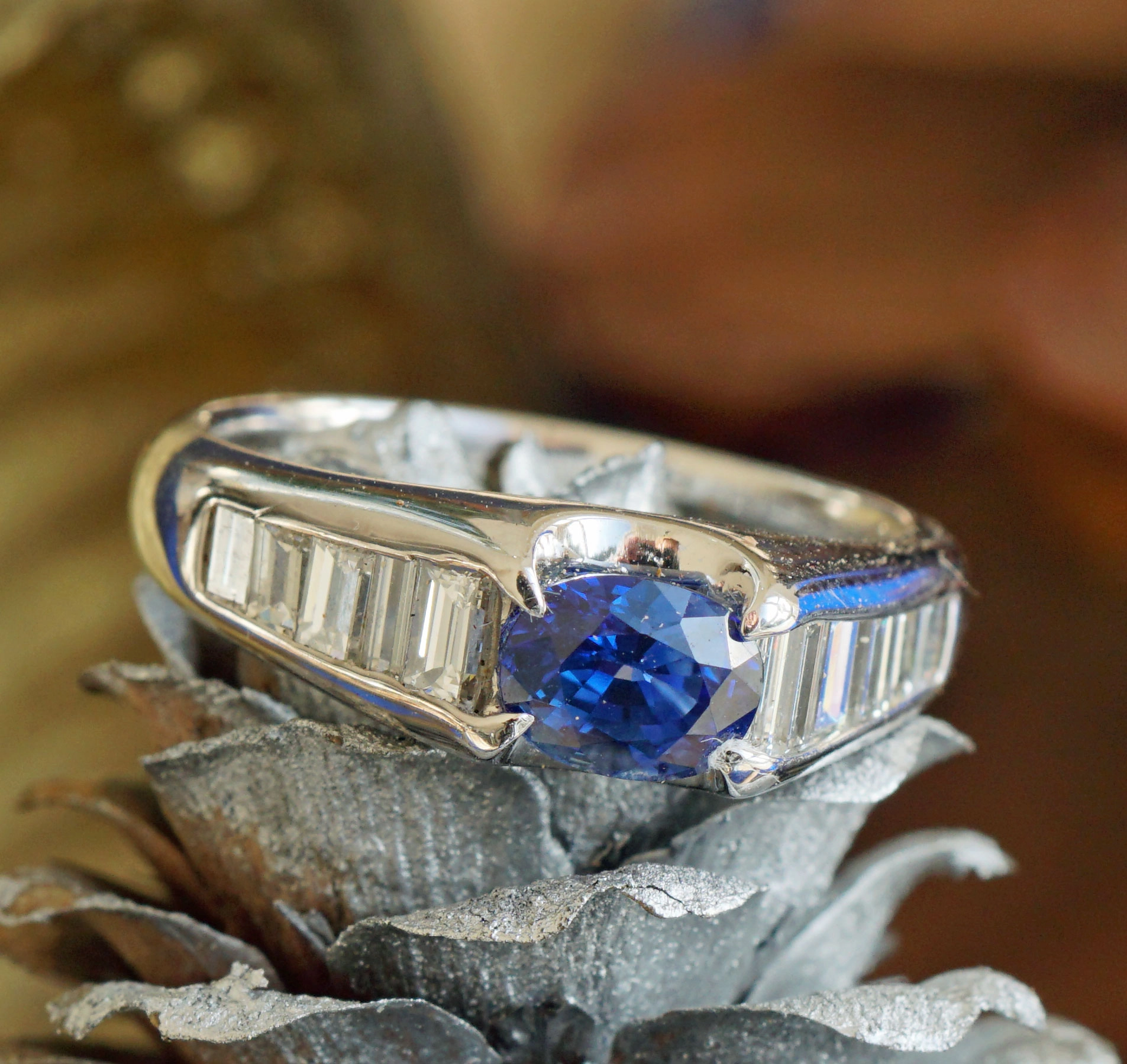 Saphir Diamant Ring in 900er Platin