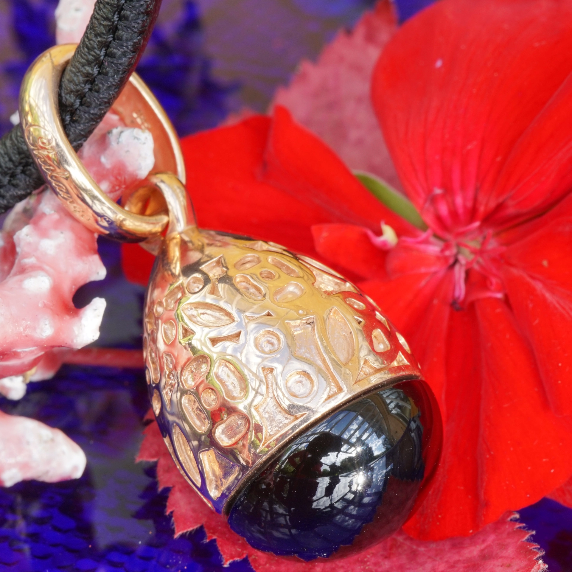 Chilango Pendant Smoky Quarz big drop floral Silver gold-plated
