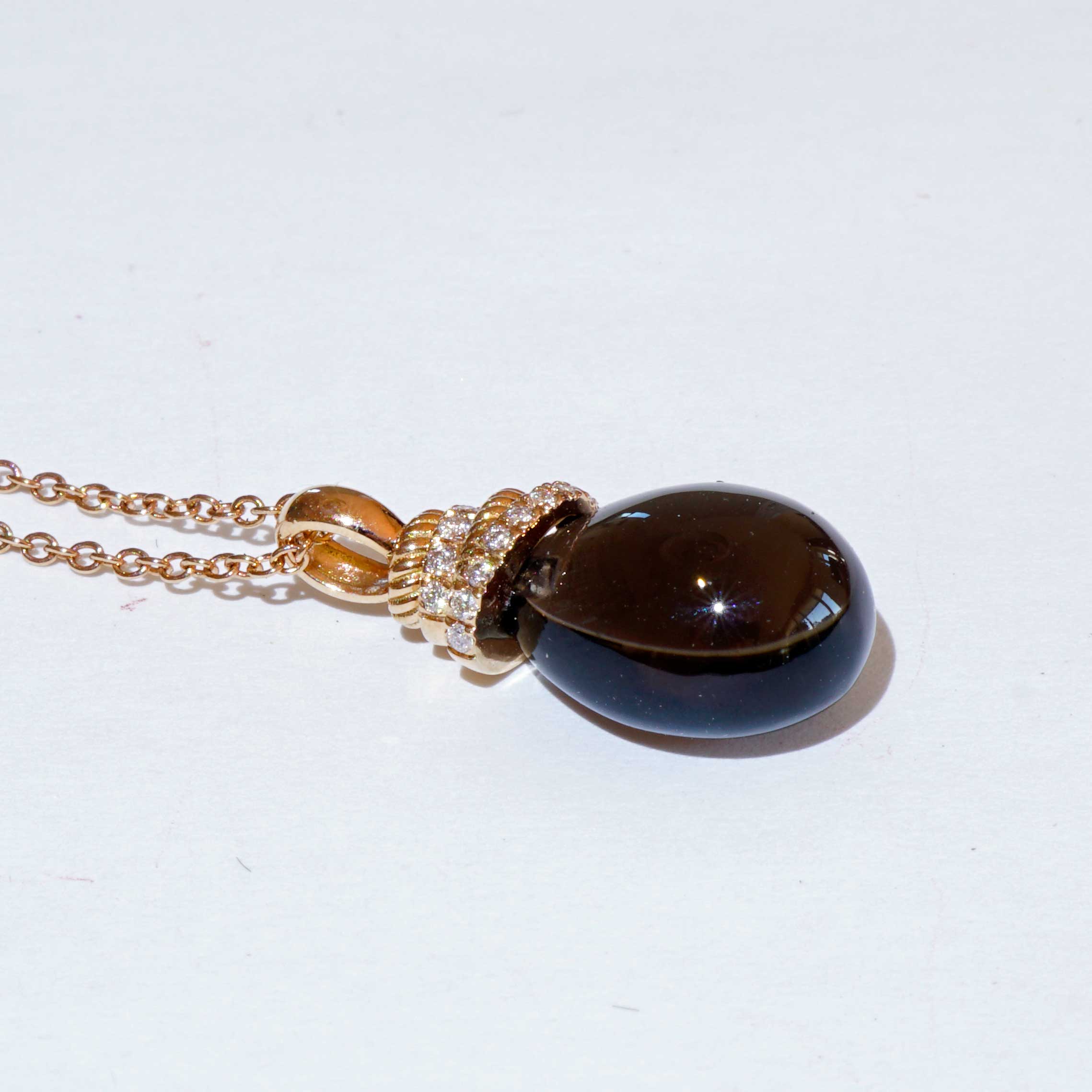 For sailors... Smoky Quartz Brilliant Pendant with Chain 750 Rose Gold... delicate Knot Shape with Drop