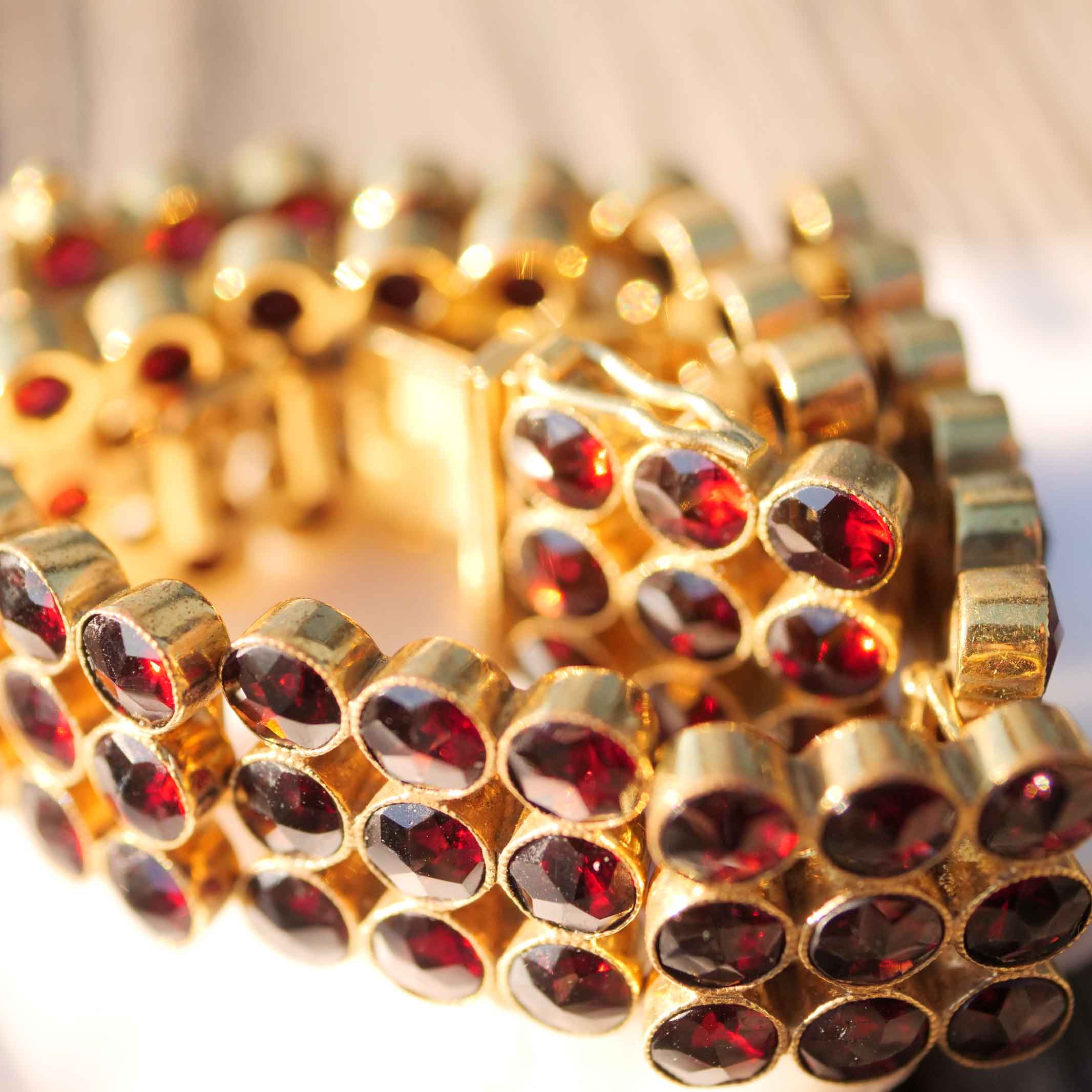 Bohemian Garnet Bracelet Silver goldplated 1900 hallmarked RF