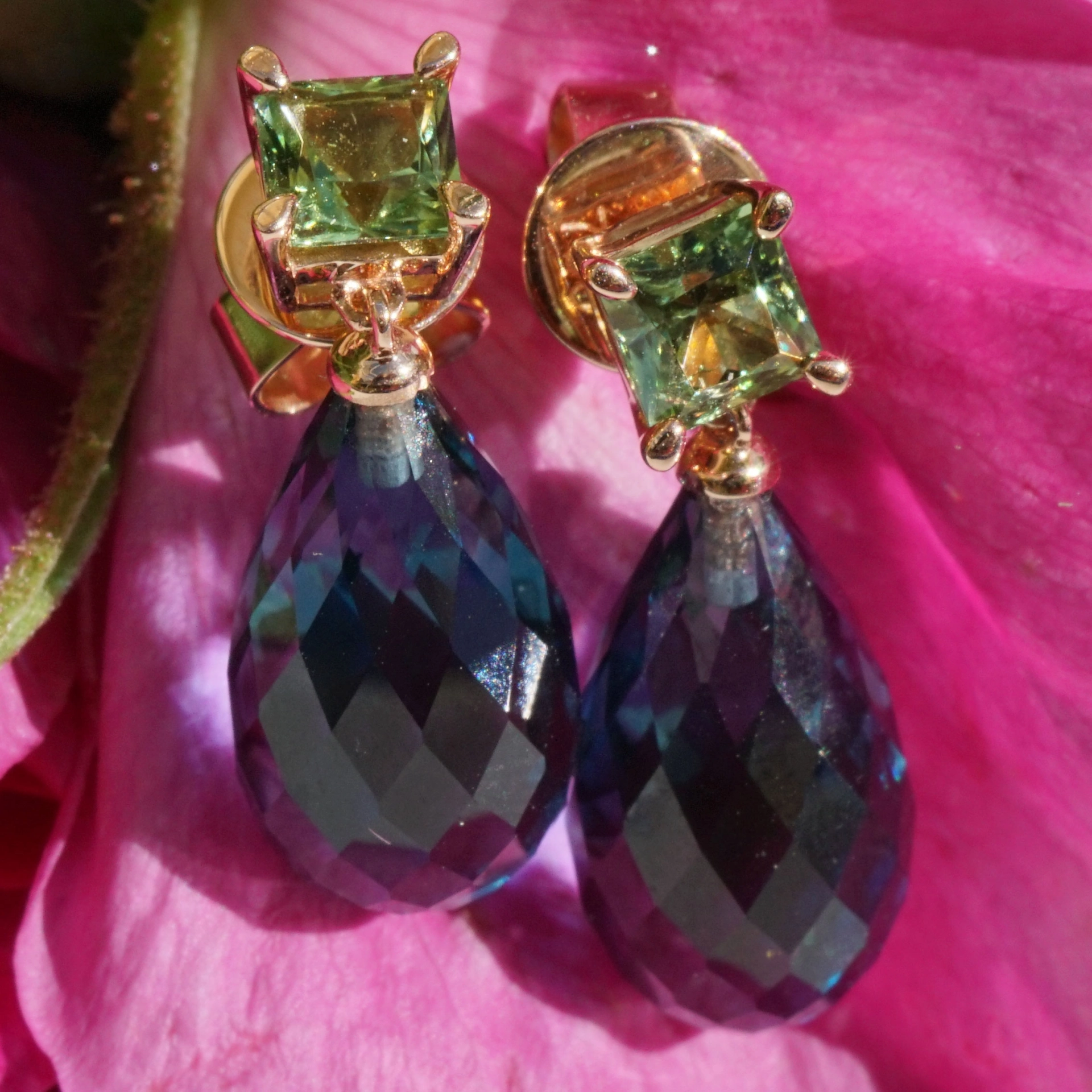 Ohrstecker Blautopas Peridot 750er Rosegold GREAT WE CELEBRATE COLORS