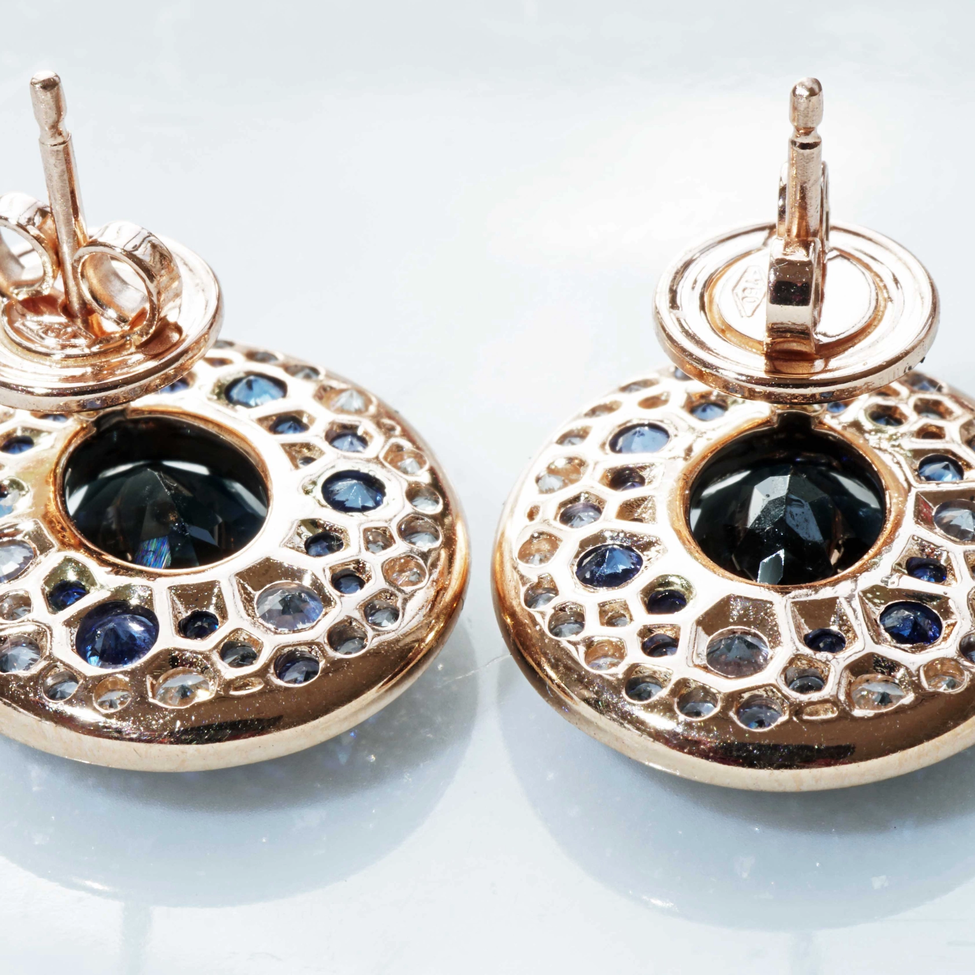 Power of Magic..Rosegold Earstuds in Mystic Blue Colors with Saphire and Diamonds