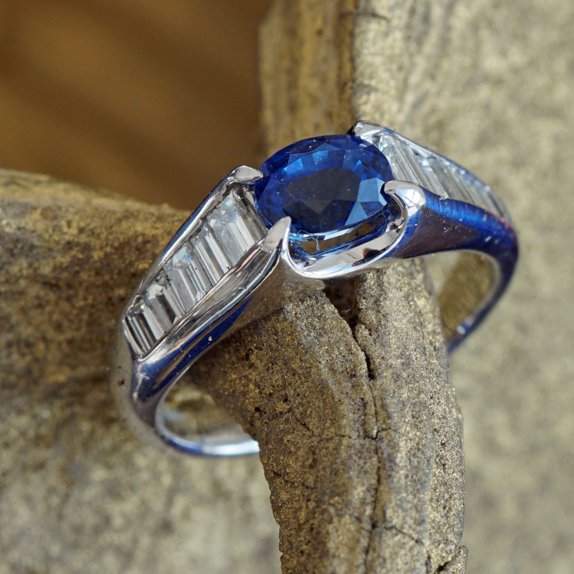 Saphir Diamant Ring in 900er Platin