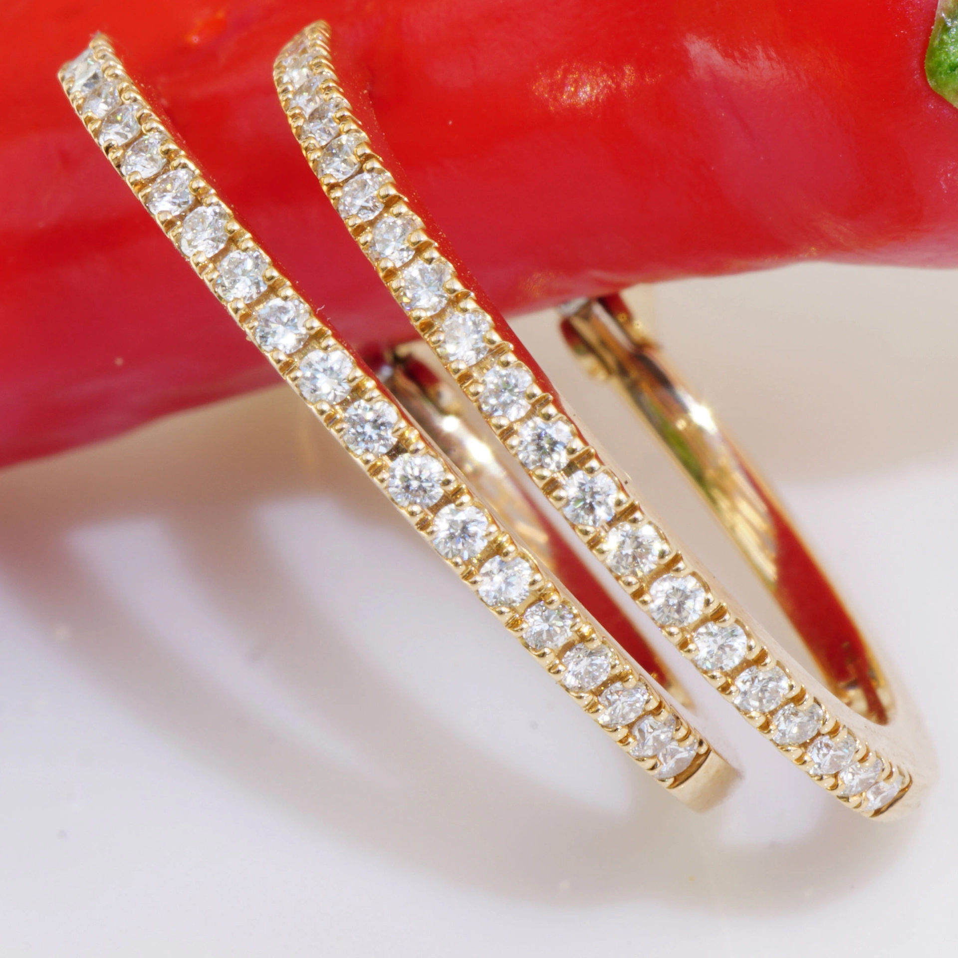 Brilliant Cut Diamond Creoles....italian Life Energy for every Day...18 kt Rose Gold