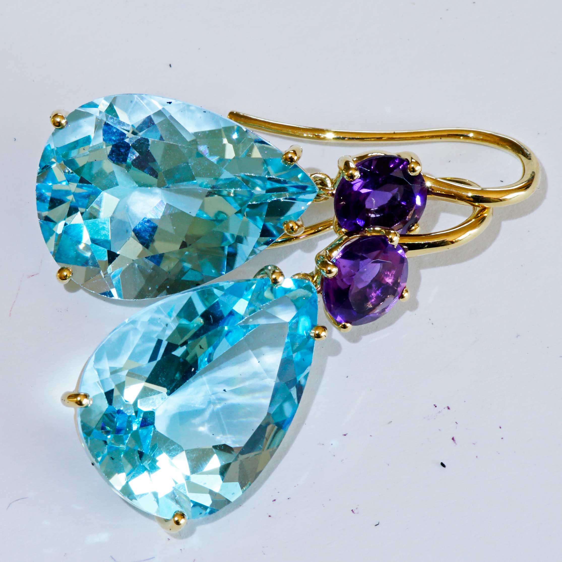 Bluetopaz Amethyst Earrings of high quality made in a traditional Italian goldsmith in Valenza, modern Design