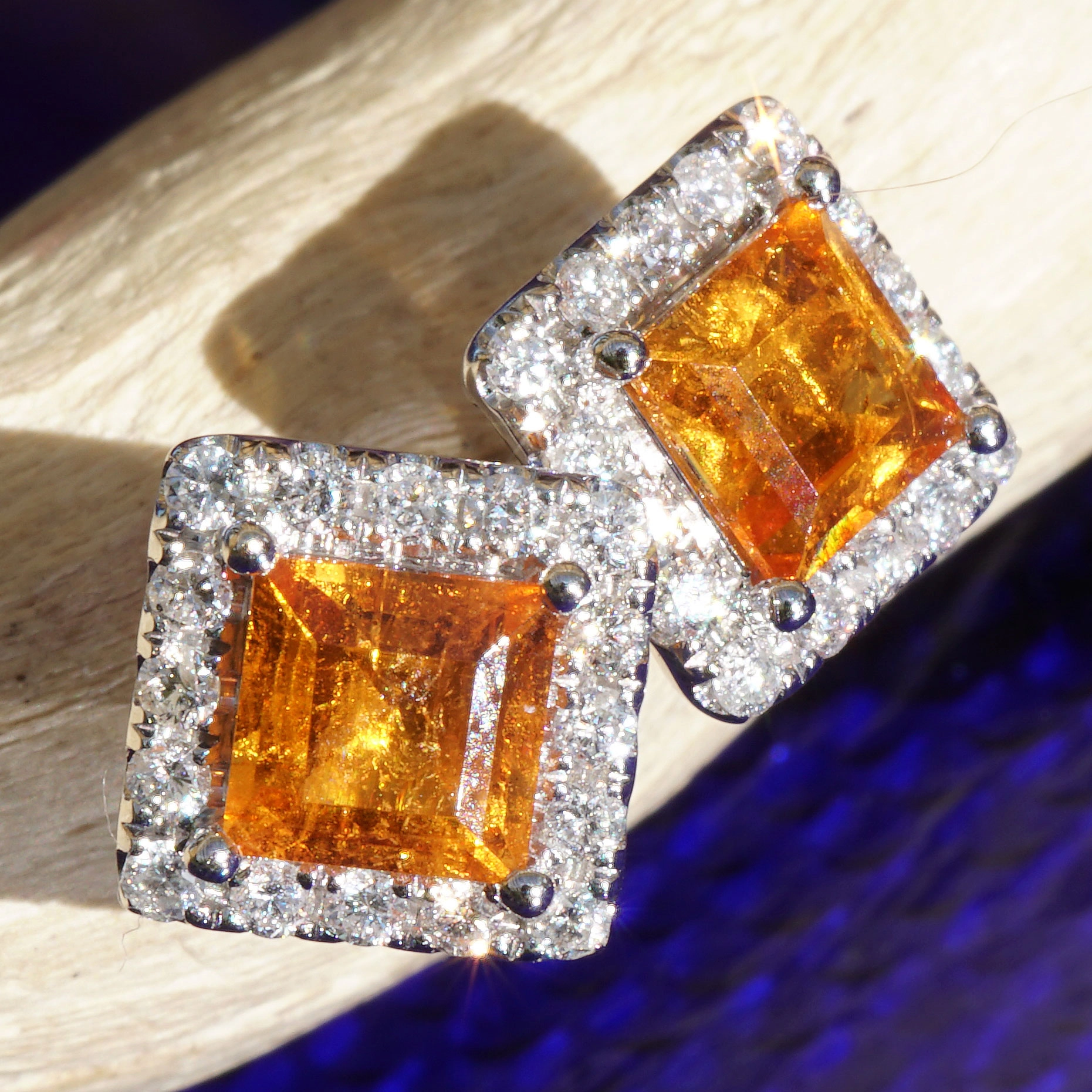 Mandarin Granat Brillant Ohrstecker AAA 8,5 mm W / VS-SI 750er Weissgold Top Farbe leuchtend orange